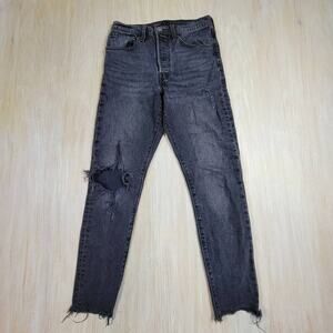 Levi's Black 501 High Rise Button Fly Distressed Destroyed Fray Hem Jeans 26X28